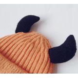 Children Knitted Hat Winter Warm Cartoon Ox Horns Woolen Hat  Size: Children 2-6 Years Old(Denim Blue)