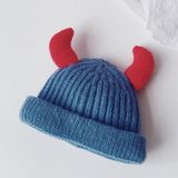Children Knitted Hat Winter Warm Cartoon Ox Horns Woolen Hat  Size: Children 2-6 Years Old(Denim Blue)