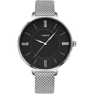 YAZOLE 530 Simple Roman Numeral Dial Couple Watch Mesh Strap Watch(Large Black Tray)