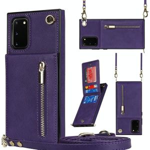 For Samsung Galaxy S20 FE 5G Cross-body Zipper Square TPU+PU Back Cover Case with Holder & Card Slots & Wallet & Strap(Purple)