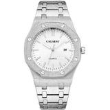 CAGARNY 6885 Octagonal Dial Quartz Dual Movement Watch Men Stainless Steel Strap Watch (Silver Shell White Dial)