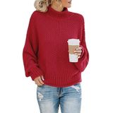 Fashion Thick Thread Turtleneck Knit Sweater (Color:Wine Red Size:S)