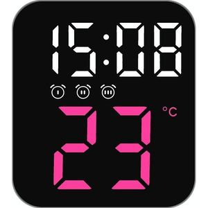 eenvoudige temperatuurweergave klok drie wekker veranda wandklok (roze rood)