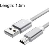 5 stks Mini USB naar USB Een geweven gegevens / laadkabel voor MP3  Camera  Auto DVR  Lengte: 1.5m (Silver)