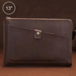 Universal Echt lederen zakelijke ritssluiting laptop tablet tas  Voor 13 inch en onder MacBook  Samsung  Lenovo  Sony  Dell Alienware  Chuwi  Asus  HP (Coffee)