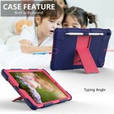For iPad 10.2  Shockproof Two-Color Silicone Protection Case with Holder & Pen Slot(Dark Blue+Hot Pink)