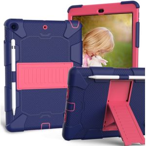 For iPad 10.2  Shockproof Two-Color Silicone Protection Case with Holder & Pen Slot(Dark Blue+Hot Pink)