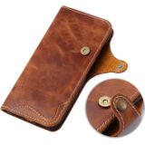 For iPhone 7 Plus / 8 Plus Denior Oil Wax Cowhide Magnetic Button Horizontal Flip Leather Case with Card Slots & Wallet(Dark Blue)