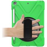 For iPad 9.7 (2018) & (2017) 360 Degree Rotation Silicone Protective Cover with Holder & Hand Strap & Long Strap & Pencil Slot(Green)
