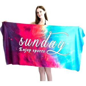 Sports Fitness Swimming Bath Towel Printed Double-Sided Velvet Absorbent Quick-Drying Beach Towel  Size: 155x80cm (Soft Sky)