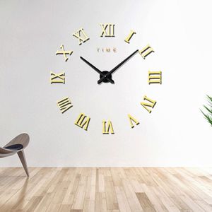 Bedroom Home Decoration Frameless Roman Numeral Large DIY Wall Sticker Mute Clock  Size: 100*100cm(Gold)