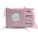 Crib Perimeter Embroidery Bunny Bedding Baby Cotton Anti-collision  Size:30 x 30 cm(Pink Six-piece Suit)