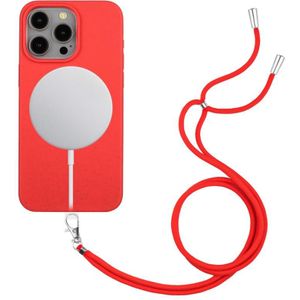 Voor iPhone 11 Pro Max Tarwe MagSafe Magnetisch Stromateriaal + TPU Telefoonhoesje met Lanyard (Rood)