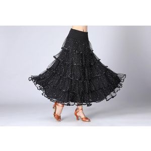 Sequin Swing Modern Dance Long Skirt Competition Costume (Color:Black Size:Free Size)