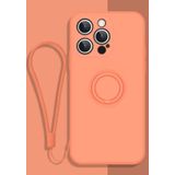 All-inclusive Liquid Silicone Phone Protective Case with Ring Holder & Lanyard For iPhone 13 Pro(Coral Orange)