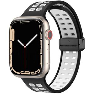Magnetische vouwsluiting vierkante gaten siliconen horlogeband voor Apple Watch Series 8 & 7 41 mm / SE 2 & 6 & SE & 5 & 4 40 mm / 3 & 2 & 1 38 mm (zwart wit)