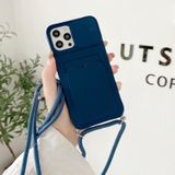 For iPhone 12 Pro Max Sliding Camera Cover Design TPU Protective Case With Card Slot & Neck Lanyard(Sapphire Blue)