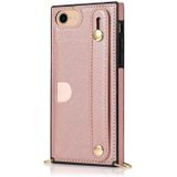 For iPhone 7 / 8 / SE 2020 Wrist Strap PU+TPU Shockproof Protective Case with Crossbody Lanyard & Holder & Card Slot(Rose Gold)