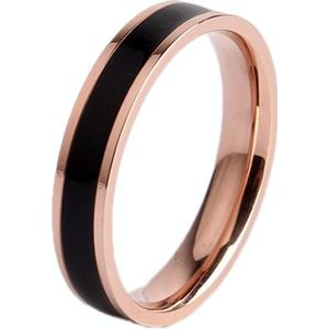 4 PCS Simple Black White Epoxy Couple Ring Women Titanium Steel Ring Jewelry  Size: US Size 5(Black Glue Rose Gold)
