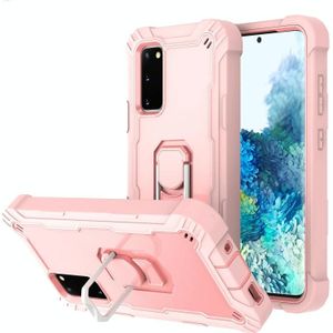 For Samsung Galaxy S20 FE / FE 5G PC + Rubber 3-layers Shockproof Protective Case with Rotating Holder(Rose Gold)
