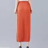 Vrouwen geplooide slanke rok (kleur: oranje rood grootte: gratis grootte)
