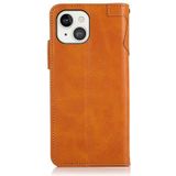 KHAZNEH Dual-Splicing Cowhide Texture Horizontal Flip Leather Case with Holder & Card Slots & Wallet & Lanyard For iPhone 13(Brown)
