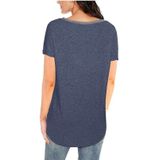 Zomerkleur Bijpassende V-hals Pocket Losse Casual Katoen T-shirt met korte mouwen voor dames (kleur: Navy Blue Size: M)