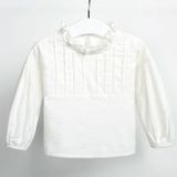 Girls Solid Color Round Neck Long Sleeve Bottoming Shirt (Color:White Size:120)