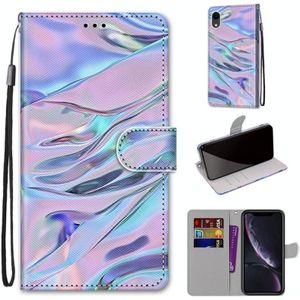 Coloured Drawing Cross Texture Horizontal Flip PU Leather Case with Holder & Card Slots & Wallet & Lanyard For iPhone XR(Fluorescent Water Texture)