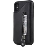 For iPhone XS Solid Color Double Buckle Zipper Shockproof Protective Case(Black)
