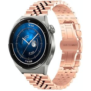 Voor Huawei Watch GT3 Pro 46 mm Five Bull halfronde roestvrijstalen horlogeband + riemverwijderingsgereedschap (roségoud)