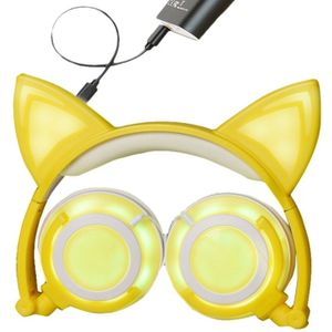 USB Charging Foldable Glowing Cat Ear Headphone Gaming Headset with LED Light & AUX Cable  For iPhone  Galaxy  Huawei  Xiaomi  LG  HTC and Other Smart Phones(Yellow)