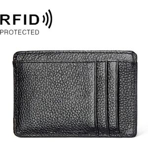 KB37 Antimagnetic RFID Litchi Texture Leather Card Holder Wallet Billfold for Men and Women (Black)