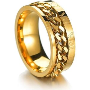 2 pc's Romeinse cijfers Turnable Chain Titanium stalen ring  kleur: goud