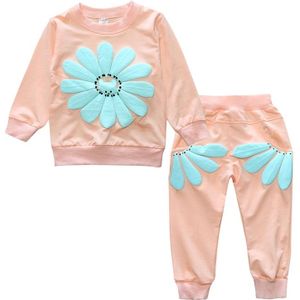 Spring and Autumn Girls Sun Flower Pattern Long Sleeve Top + Pants Set  Size:110cm(Pink)