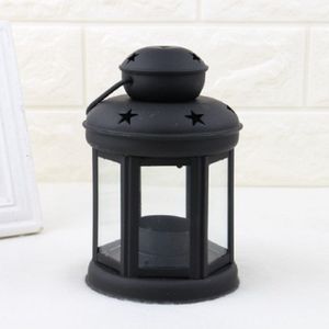Hollow Star Iron Candle Holder Metal Crafts Portable Candle Holder Decoration(Black)