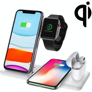 Q20 4 In 1 Wireless Charger Charging Holder Stand Station with Adapter For iPhone / Apple Watch / AirPods  Support Dual Phones Charging (White)