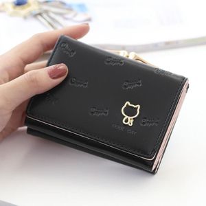 Cartoon schattige kat drievoudige portemonnee mini-reliëf multifunctionele portemonnee