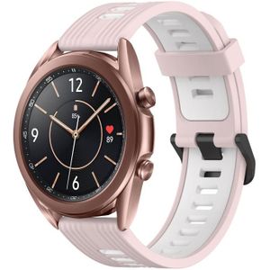 Voor Samsung Galaxy Watch3 41 mm 20 mm verticaal patroon tweekleurige siliconen horlogeband (roze+wit)