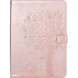 For iPad Pro 11 (2020) Pressed Printing Cat and Tree Pattern Horizontal Flip Leather Case with Holder & Card Slots & Wallet(Rose Gold)