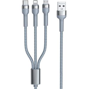 REMAX RC-124th Jany Series 3.1A 3 in 1 Charging Cable  Cable Length: 1.2m (Silver)