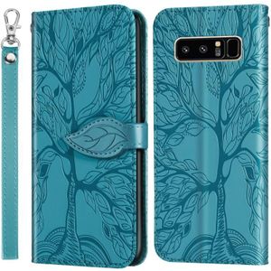 For Samsung Galaxy Note8 Life of Tree Embossing Pattern Horizontal Flip Leather Case with Holder & Card Slot & Wallet & Photo Frame & Lanyard(Lake Blue)