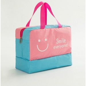Fashion Men And Women Travel Waterproof Storage Bag Oxford Cloth Travel Bag Swimming Bag Beach Bag(Pink Smiley Face)