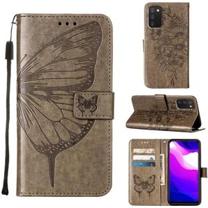 For Samsung Galaxy A03s 165.8mm Embossed Butterfly Leather Phone Case(Grey)