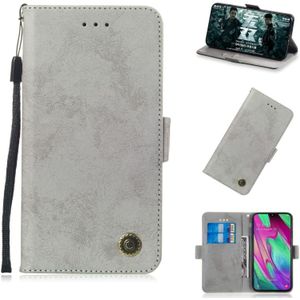 For Galaxy A40 Retro Horizontal Flip PU Leather Case with Card Slots & Holder(Gray)