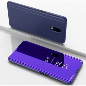 For OnePlus 7 Plating Mirror Horizontal Flip Leather with Bracket Holster(Purple Blue)