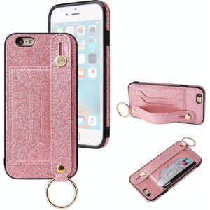 Glitter Powder PU+TPU Schokbestendige beschermhoes met houder & kaartslots & polsbandje voor iPhone 6 Plus / 6s Plus(Roze)