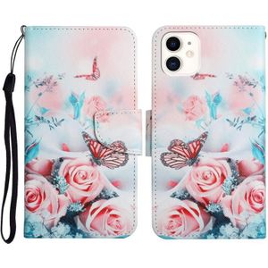 Geschilderd Patroon Horizontale Flip Lederen Case met Houder & Card Slot & Portemonnee voor iPhone 12 Mini (Peony Butterfly)