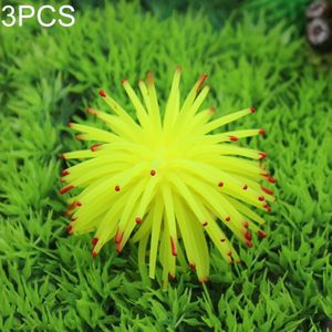 3 PCS Aquarium Articles Decoration TPR Simulation Sea Urchin Ball Coral with Point  Size: M  Diameter: 10cm(Yellow)