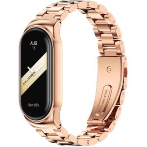 Voor Xiaomi Mi Band 8 Mijobs CS Case Three Bead Metal Stainless Steel Watch Band (Rose Gold)